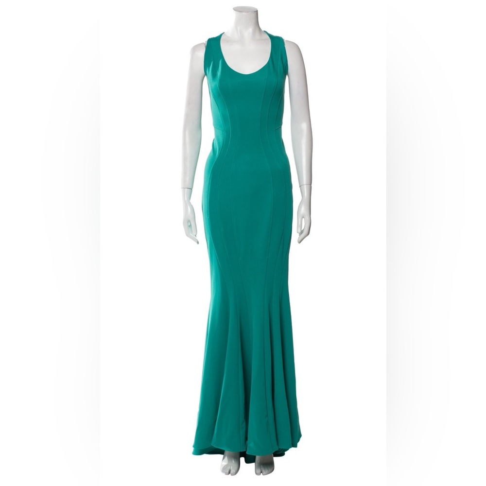 ZAC Zac Posen party gown Elegant Teal Sleeveless Maxi Lrg US 12 hugs curves